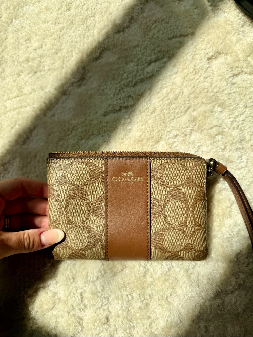 COACH Tan & Brown Signature Canvas Wristlet